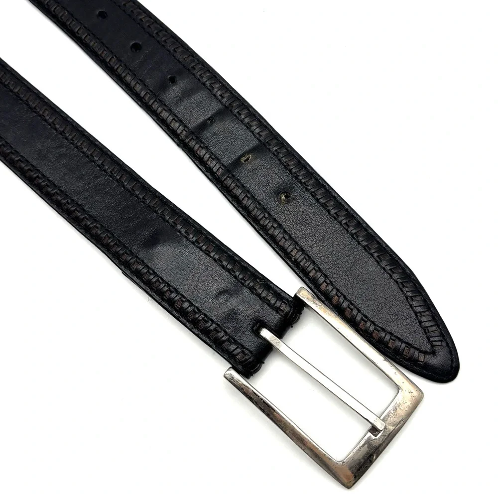 Bill Lavin Soft Collection 38461 Black Italian Calfskin Woven Trim Dress Belt 32